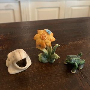 🤩Host pick! Vintage mini ceramic figurines open mouth frog green frog sunflower